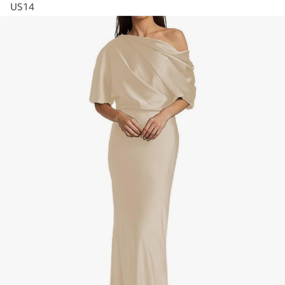 Amazon Champagne Ruched Asymmetrical Gown